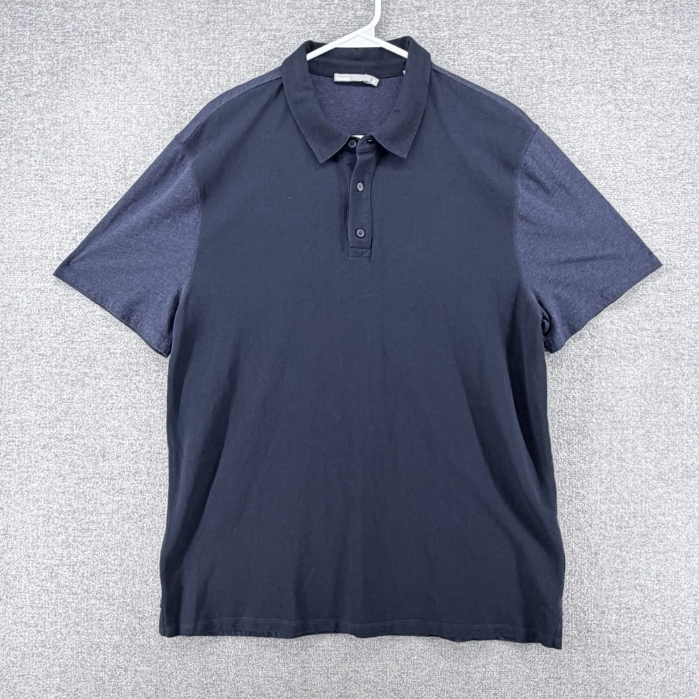 Vince Polo Shirt Men Size XL Two Tone Blue Short Sleeve Casual Preppy Cotton